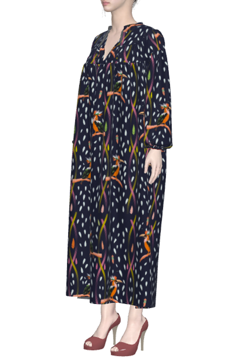 Robe Louise imprimé Hornbill Noir