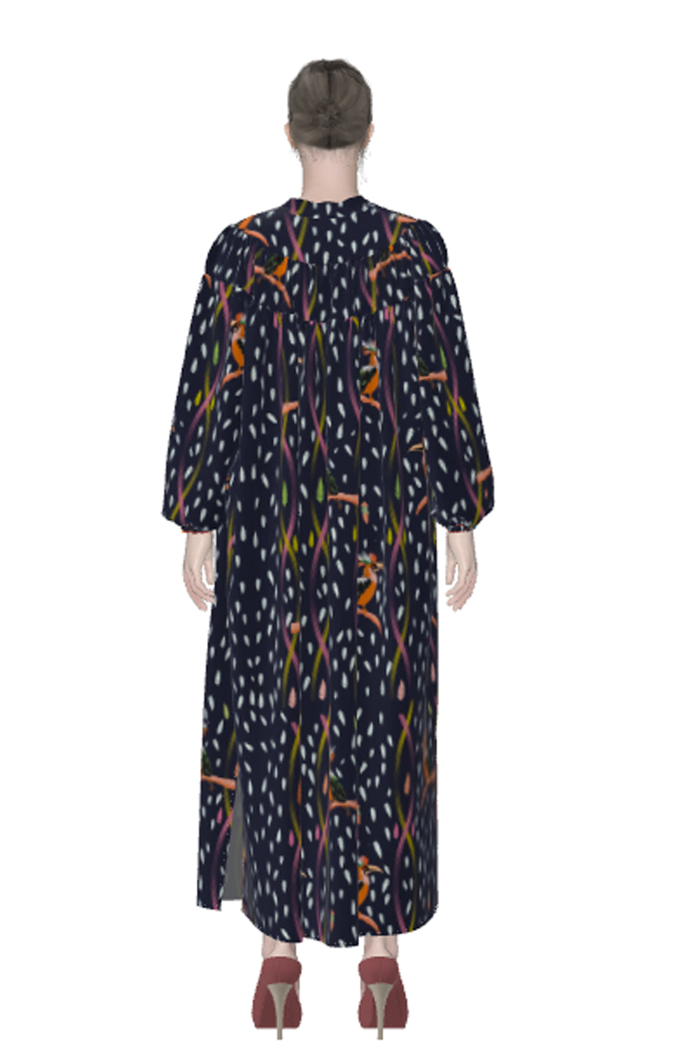 Robe Louise imprimé Hornbill Noir